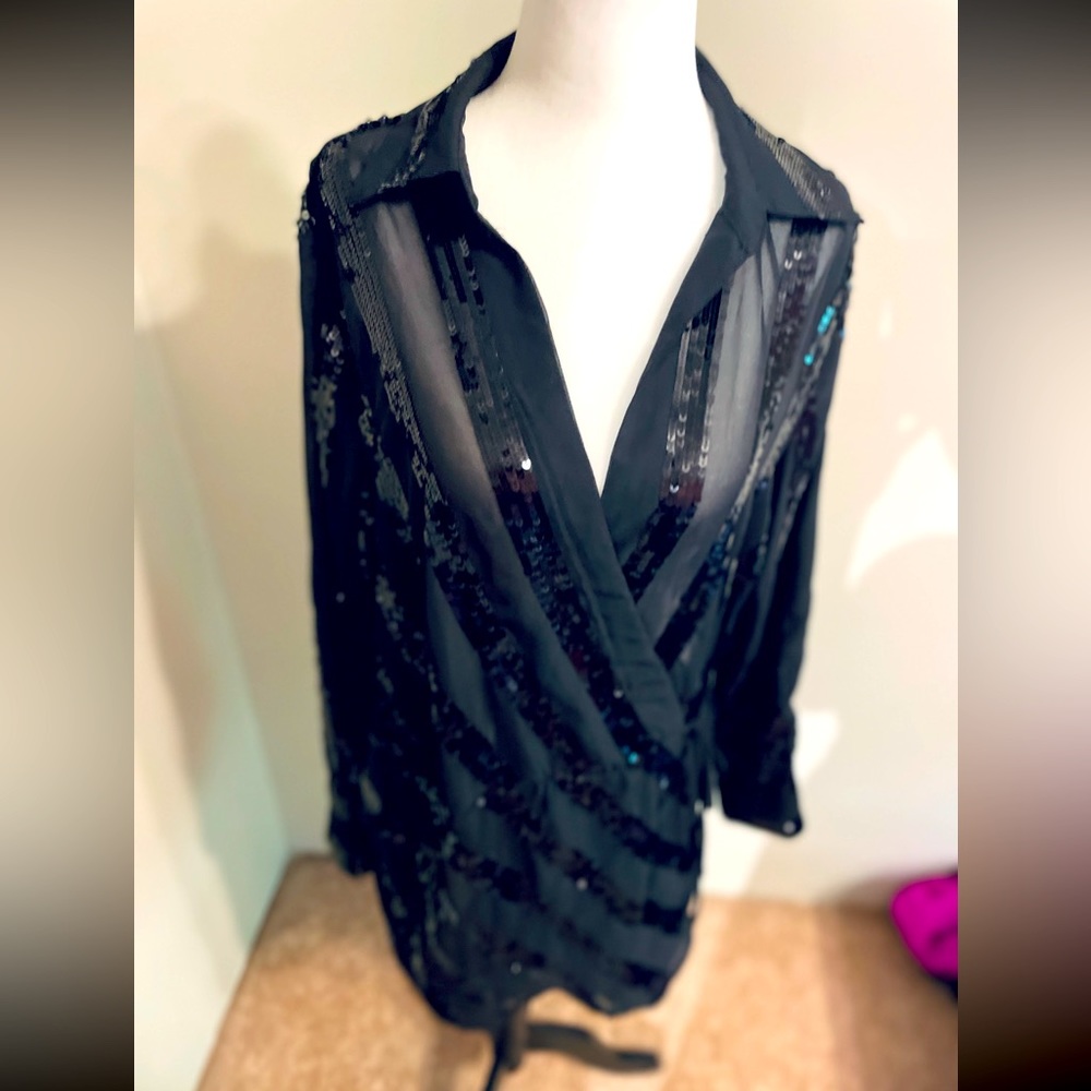 Le Chateau Draped Sequin Blouse Dress